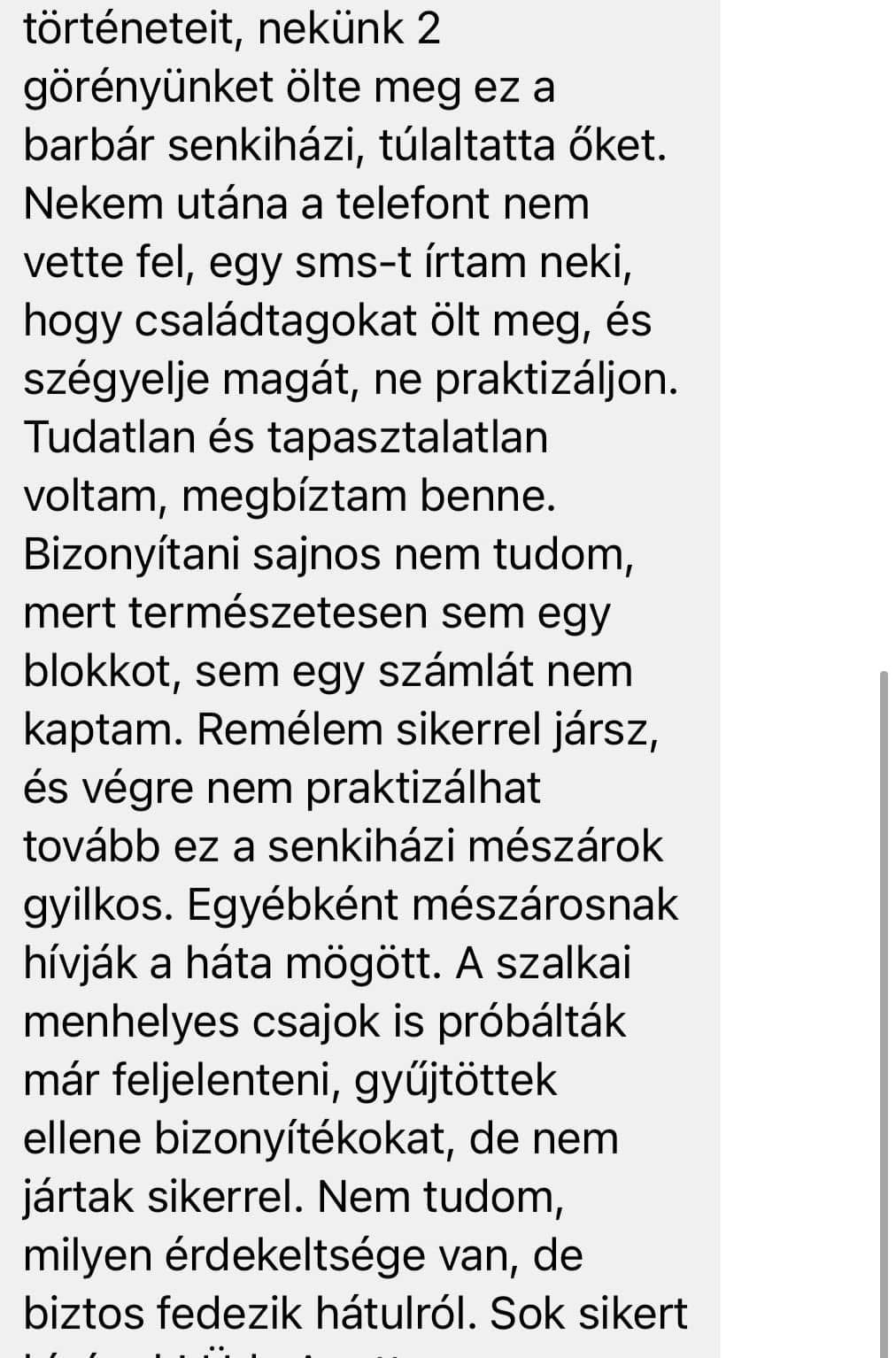 Sr. Szabó Ervin Mátészalkai állatorvos által elkövetett tevékenységek